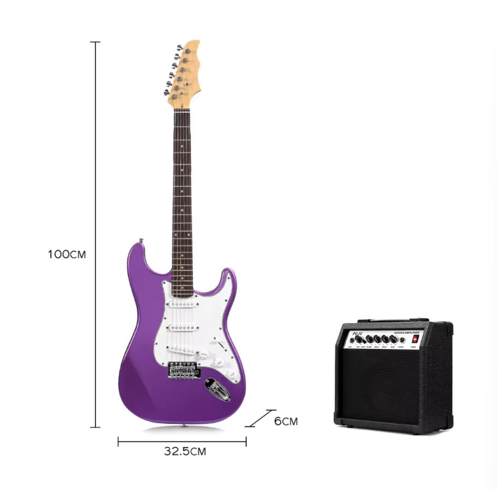 Jeuron 39 Inch Full Size Beginner's Musical Instrument Electric Guitar Kit with 25 Watt Amplifier Metallic Purple