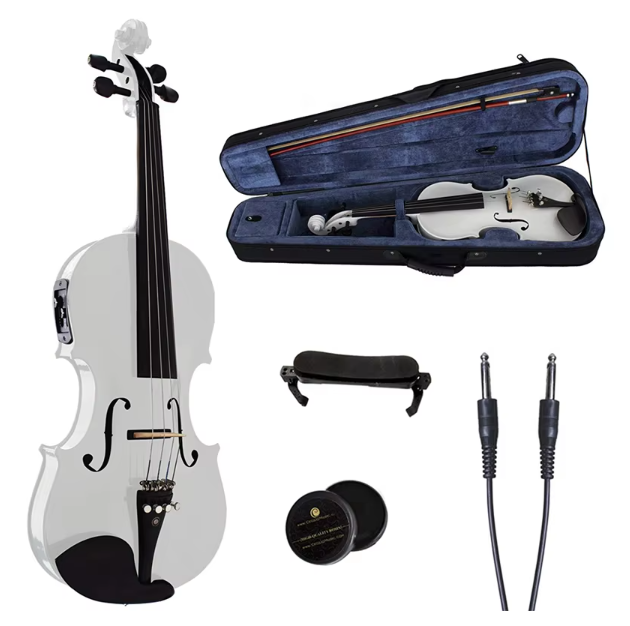 Jeuron High Gloss White Electric Violin OEM ODM String Music Instrument Violin 4/4 for Beginner Professional