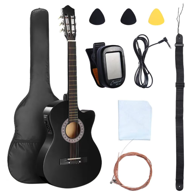 Jeuron 38 Inch High Gloss Acoustic Electric Guitar OEM ODM Manufactory Cutaway Guitar Electric Acoustic With Bag,Accessories