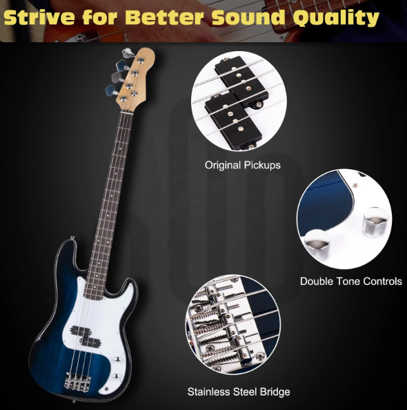 Full Size Polish 46 InchJeuron 4 String Bass Guitar OEM ODM Wholesale Electric Guitar Bass with Gigbag , Amp Cord , Strap