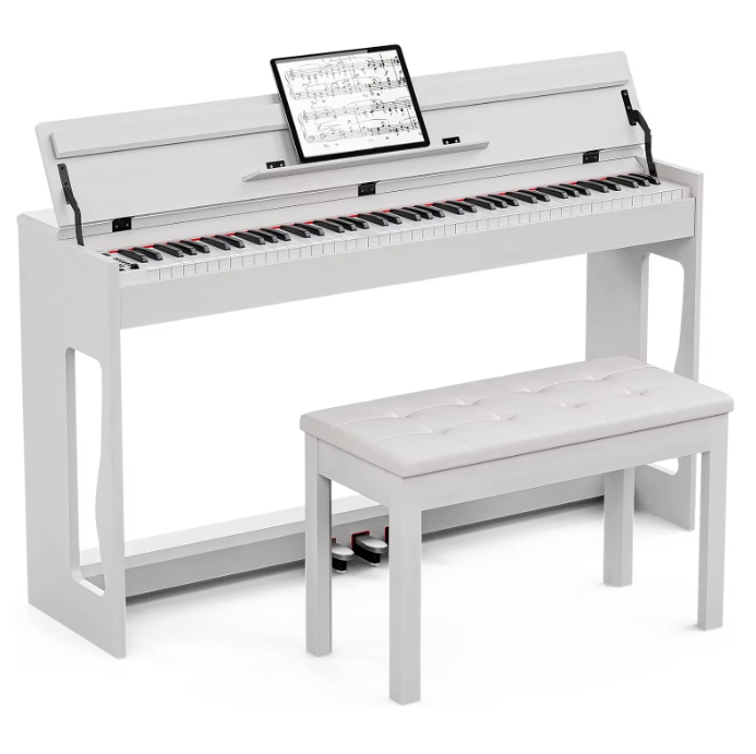 Jeuron 88 Key Digital Piano With Piano Bench, Full Size Heavy Hammer Weighted Action Electric Piano Keyboard With USB MIDI, White