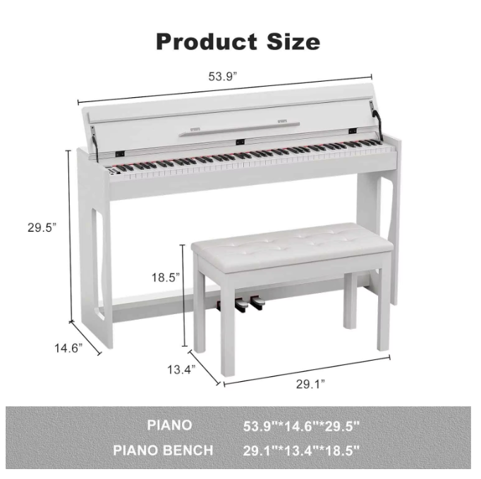 Jeuron 88 Key Digital Piano With Piano Bench, Full Size Heavy Hammer Weighted Action Electric Piano Keyboard With USB MIDI, White