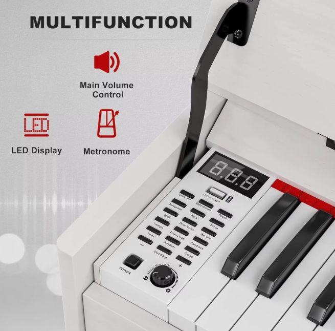 Jeuron 88 Key Digital Piano With Piano Bench, Full Size Heavy Hammer Weighted Action Electric Piano Keyboard With USB MIDI, White