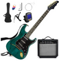 Huasheng High Quality 39 Inch Electric Guitar Full Size Beginner's Musical Instrument Kit with 25 Watt Amplifier Ripple Green