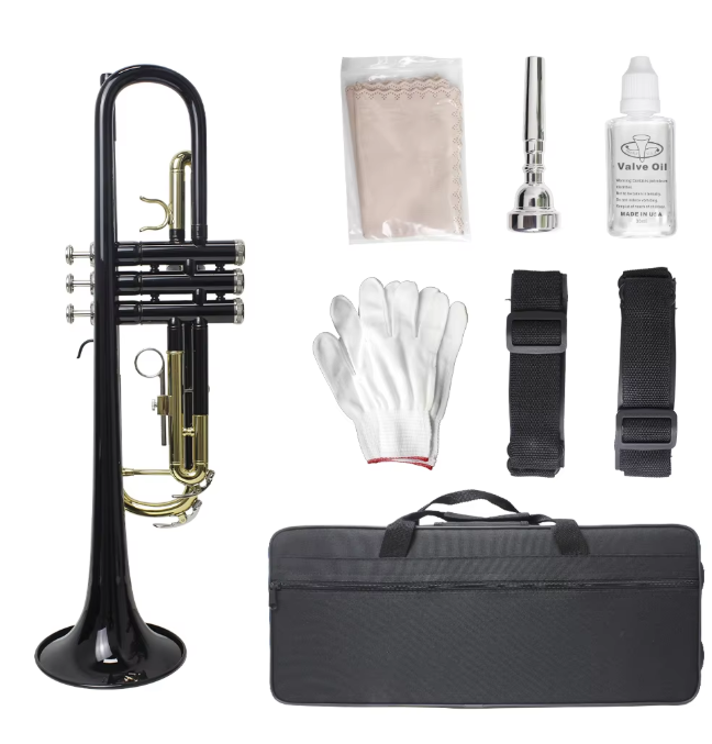 Brass Instrument Trumpet in B Flat Brass Tube Color Gold Keys for Beginners to Practice Professional Trumpet Playing