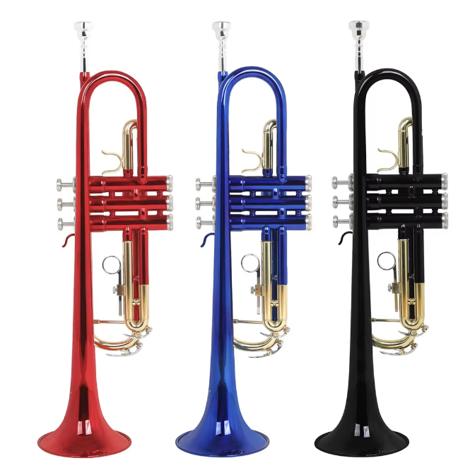 Brass Instrument Trumpet in B Flat Brass Tube Color Gold Keys for Beginners to Practice Professional Trumpet Playing