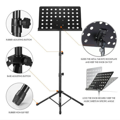 Jeuron Professional 3-Section Alloy Music Stand - Height Adjustable & Foldable Sheet Music Rest for Orchestras, Practice, and Reading