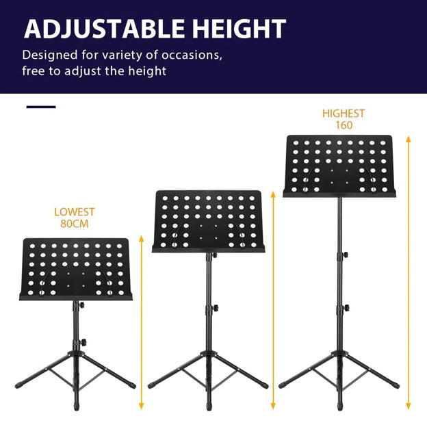 Jeuron Professional 3-Section Alloy Music Stand - Height Adjustable & Foldable Sheet Music Rest for Orchestras, Practice, and Reading