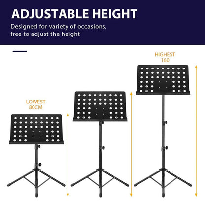 Jeuron Professional 3-Section Alloy Music Stand - Height Adjustable & Foldable Sheet Music Rest for Orchestras, Practice, and Reading