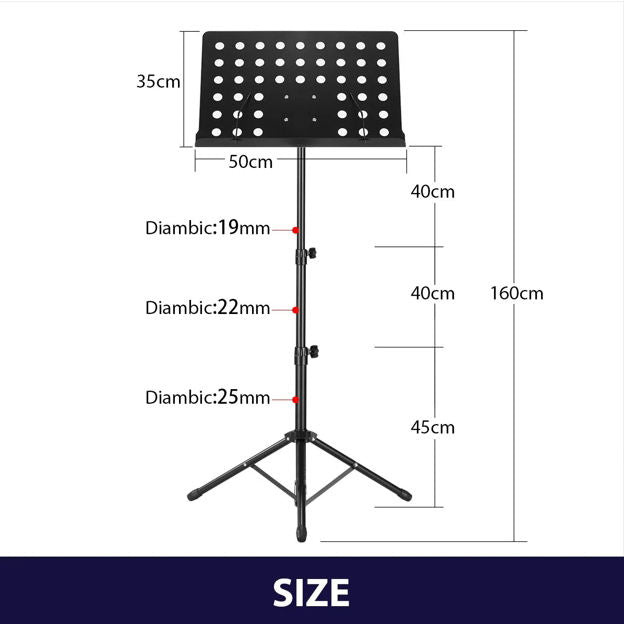 Jeuron Professional 3-Section Alloy Music Stand - Height Adjustable & Foldable Sheet Music Rest for Orchestras, Practice, and Reading