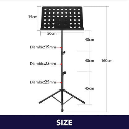 Jeuron Professional 3-Section Alloy Music Stand - Height Adjustable & Foldable Sheet Music Rest for Orchestras, Practice, and Reading