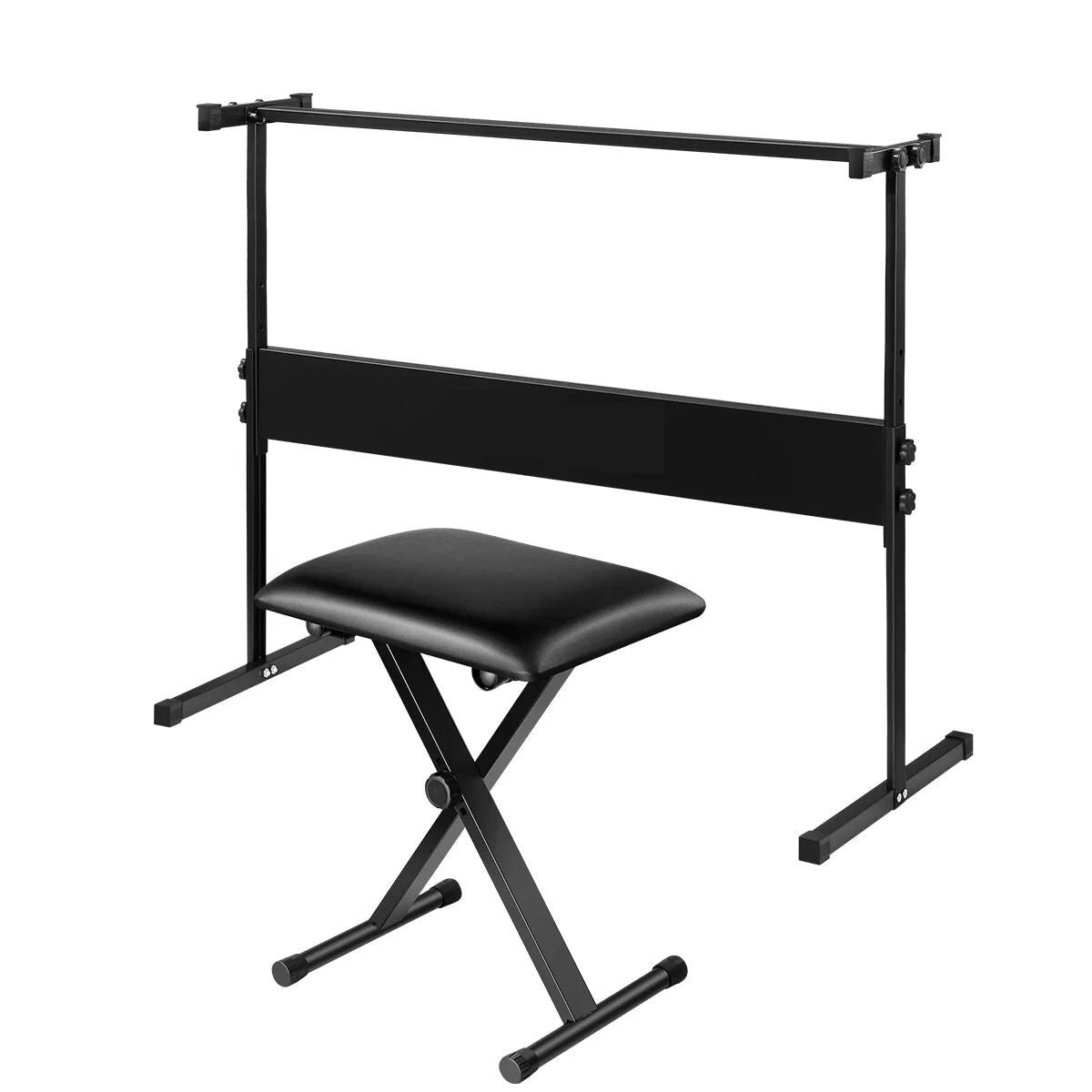 Jeuron Professional Keyboard Stand & Foldable Piano Bench Set - Height Adjustable X-Style Stand with Padded Music Stool Bundle