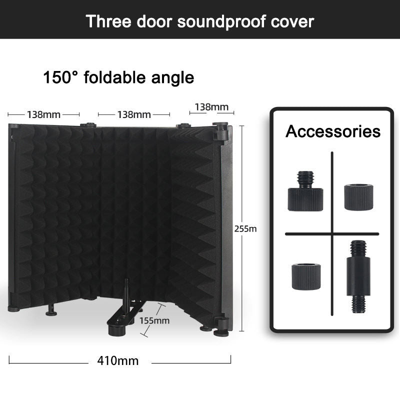 Jeuron 3-Panel Foldable Microphone Isolation Shield - High-Density Plastic Studio Mic Shield for Vocal Recording, Podcasting & Broadcasting