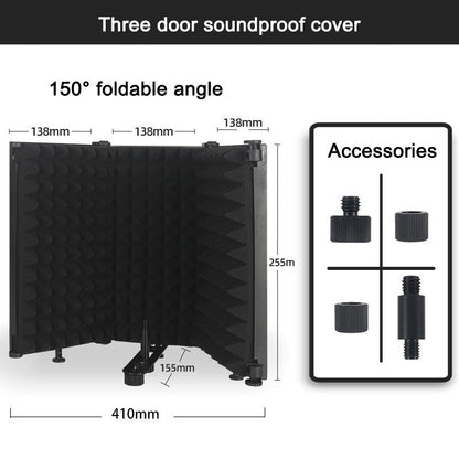 Jeuron 3-Panel Foldable Microphone Isolation Shield - High-Density Plastic Studio Mic Shield for Vocal Recording, Podcasting & Broadcasting