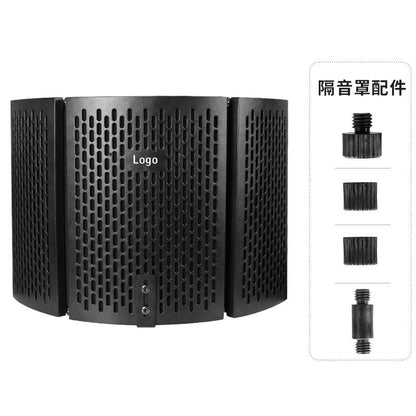 Jeuron 3-Panel Foldable Microphone Isolation Shield - High-Density Plastic Studio Mic Shield for Vocal Recording, Podcasting & Broadcasting