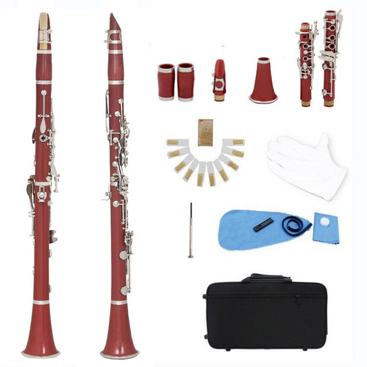 Jeuron Red Bb Flat Clarinet – High Quality Ebonite Body, 17 Keys, with Carrying Case