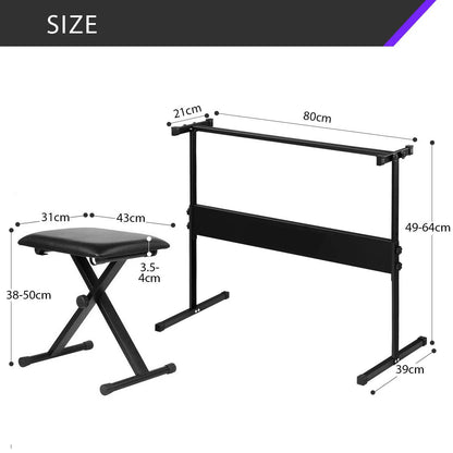 Jeuron Professional Keyboard Stand & Foldable Piano Bench Set - Height Adjustable X-Style Stand with Padded Music Stool Bundle